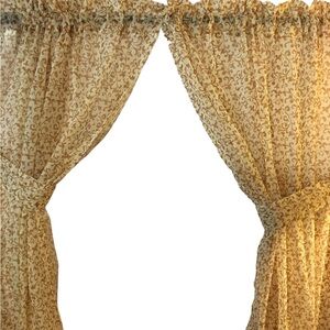 NWOT JCP Home sheer curtains in a floral scroll design (4) panels and (4) ties